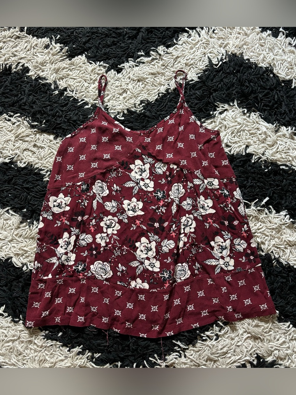 Massini Cottagecore Burgundy Multicolor Floral Flowy Babydoll Tank Top